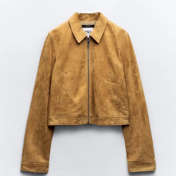 NWT Zara genuine suede leather jacket tan camel Medium 4341/853 - Picture 1 of 4
